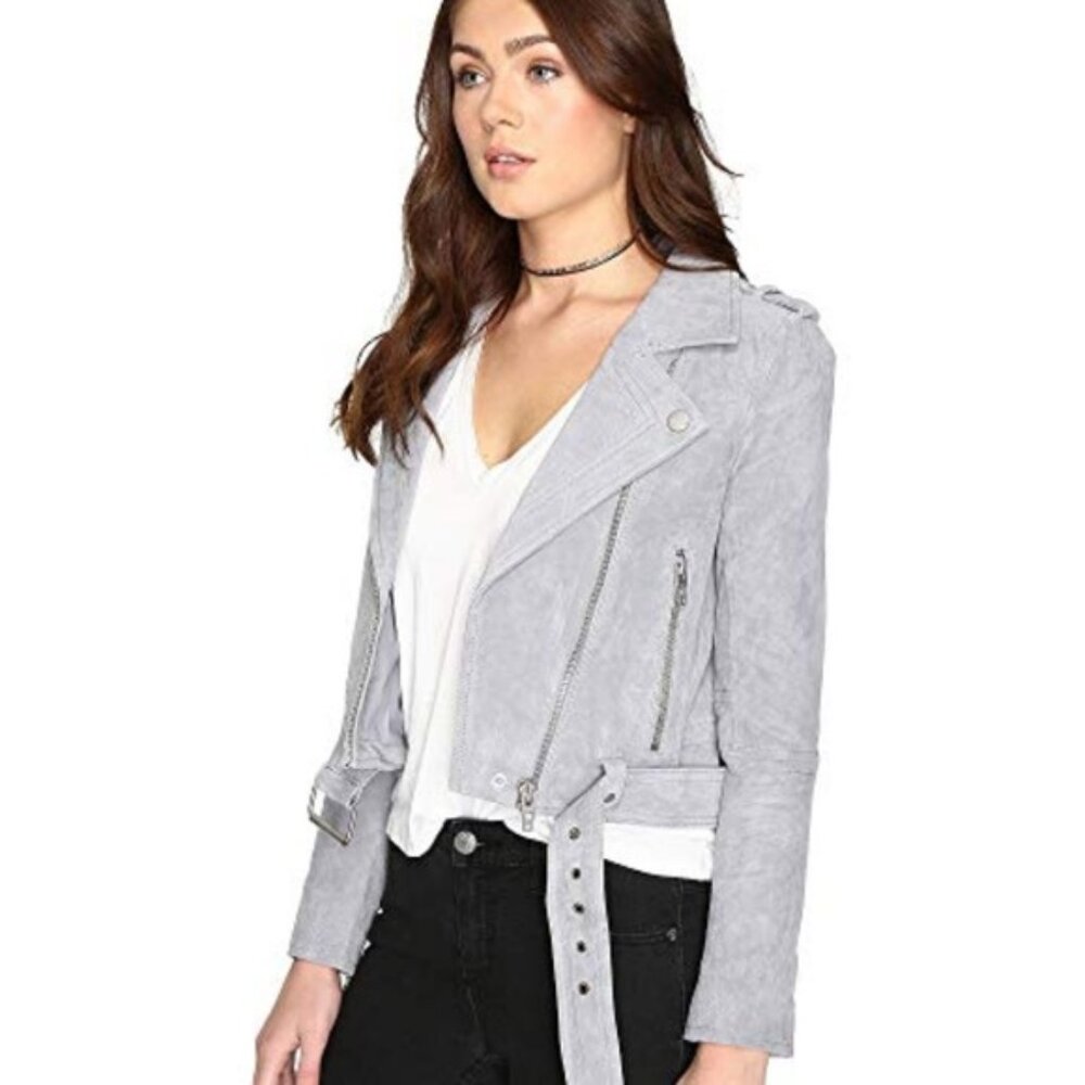 BLANK NYC Leather Moto Jacket in Cloud Grey Suede Size S NWT - Picture 2 of 9